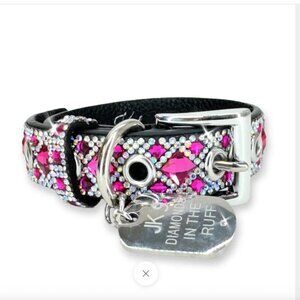 Bejeweled Black and Pink Beaded Dog Collar